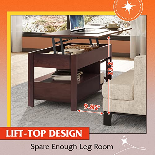Wlive Lift Top Coffee Table For Living Room,Coffee Table With Storage,Hidden Compartment And Metal Frame, Central Table For Reception Room,Espresso. #TOP4