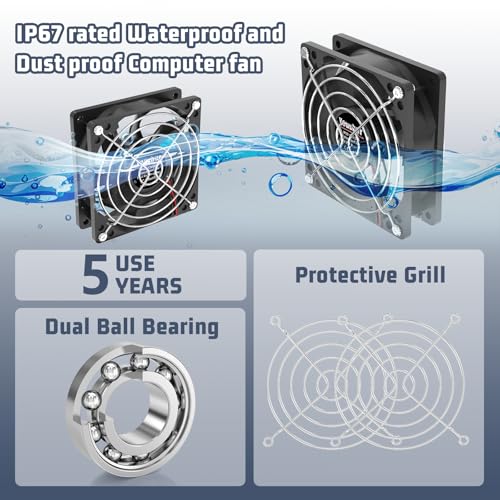 Ventilador de refrigeración IP67 impermeable de 80 × 25 mm, 12 V CC, 2 pines, 3000 RPM, sin escobillas, para nevera de RV, invernadero, armarios y ventilación DIY, paquete de 2 unidades miniatura 3
