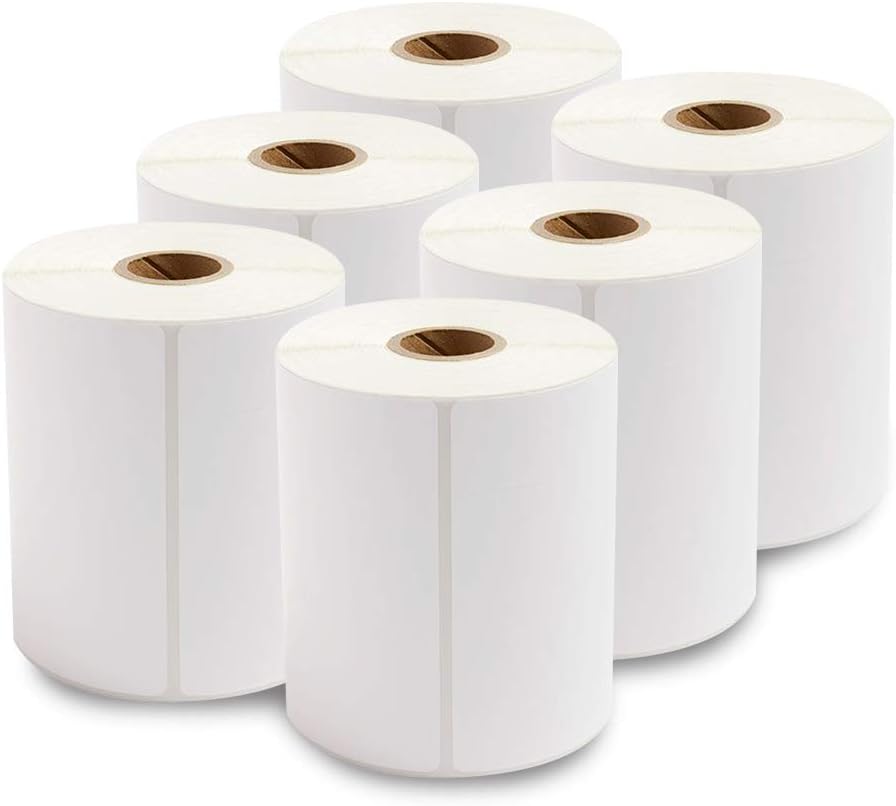 enKo - Direct Thermal Labels Compatible for Zebra/Rollo 4x6 Label (4" x 6.5") 1 in Core - (6 Roll, 1500 Labels)