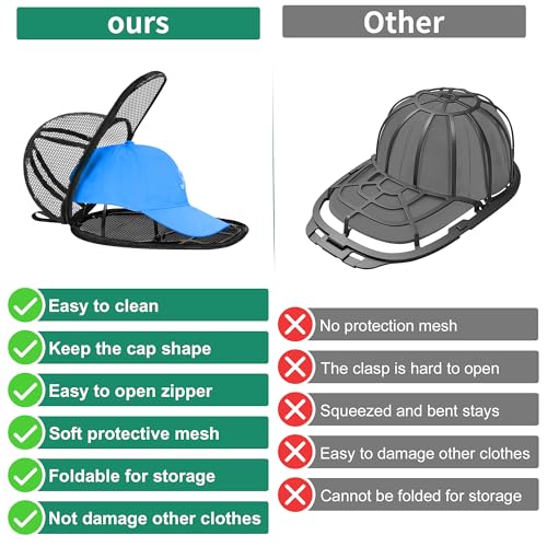 NAZZO Hat Washer for Baseball Cap, Cleaning Protector with Frame Cage and Laundry Bag, Washing Machine Dishwasher Safe Hat Cleaner and Organizer, Suitable for Adult and Kids, 1 Pack Black