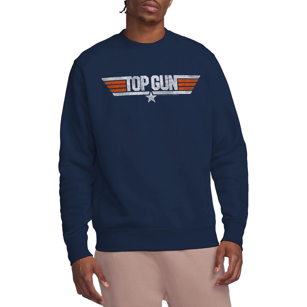Top Gun Distressed Logo Crew Sweatshirt, Navy, Medium