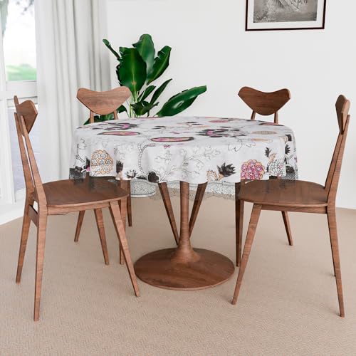 Image of Kuber Industries Round Table Cover | PVC 4 Seater Table Cloth for Round Tables | 3D Gulab Kitchen Dining Tablecloth | 60 Inch | Black