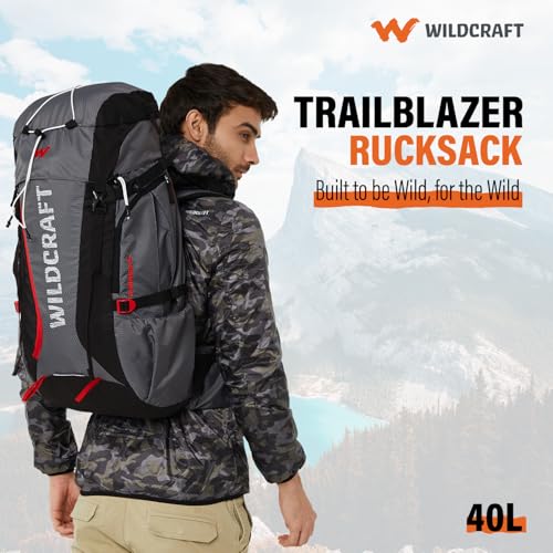 Image of Wildcraft 40 Litre Trailblazer Rucksack Travel Backpack for Mens & Womens - Black Grey | Unisex Travel Backpack Bag for Trekking & Hiking