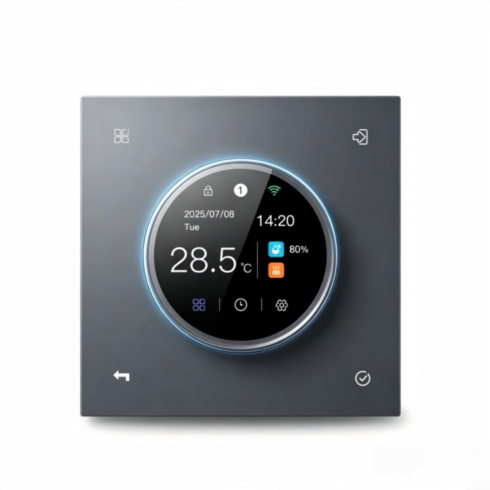 WiFi Smart Termostato Display TFT manopola 8.6x8.6x4.1CM Grigio | Termostato tutto in uno, display TFT colorato, supporto in 7 lingue, controllo, alloggiamento compatto in ABS