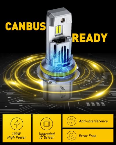 Image of AUXITO 9007 /HB5 Bulbs, 80,000LM 15X Super Output, 6500K Cool White, Long Lifespan, 1:1 Mini Size Replacement Light Bulbs, Plug-N-Play, Pack of 2