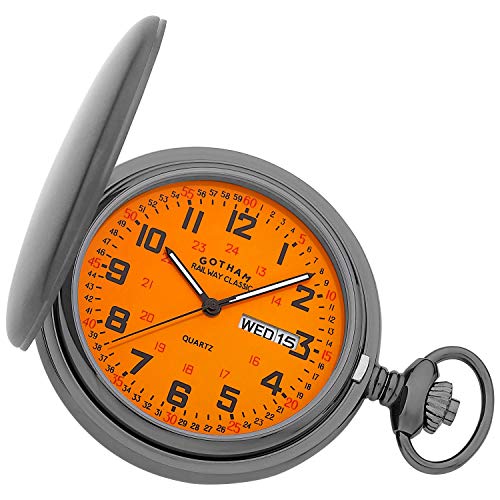 Gotham Men's Railway Classic Gunmetal Stainless Steel Analog Quartz Day/Date