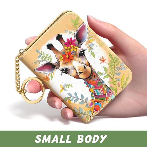 Image of Aiawoxc Credit Card Holder, Small RFID Wallet Slim Leather Card Organizer Case with Zipper and Keychain, Cute Deer