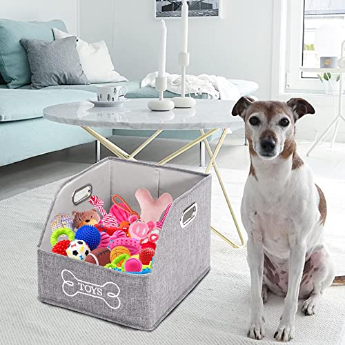 Geyecete Big Dog Toys Storage Bins Canvas Foldable Fabric Trapezoid With Metal Handles Pet Baskets,Storage Bin Large Toy Box Organizer-Gray #TOP7
