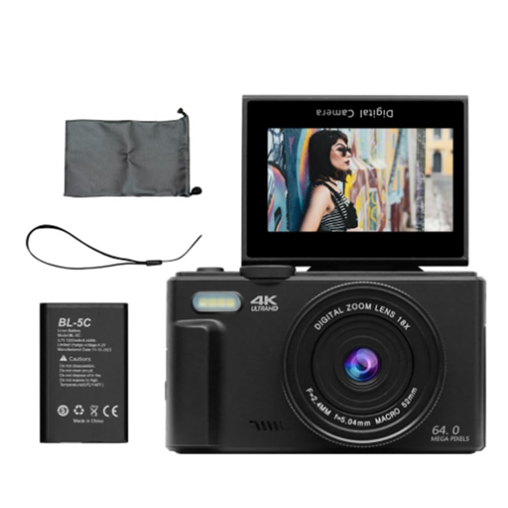 Digitale Fotokamera 4K 18X Digitalzoom 180° Flip Screen Vlog Cam