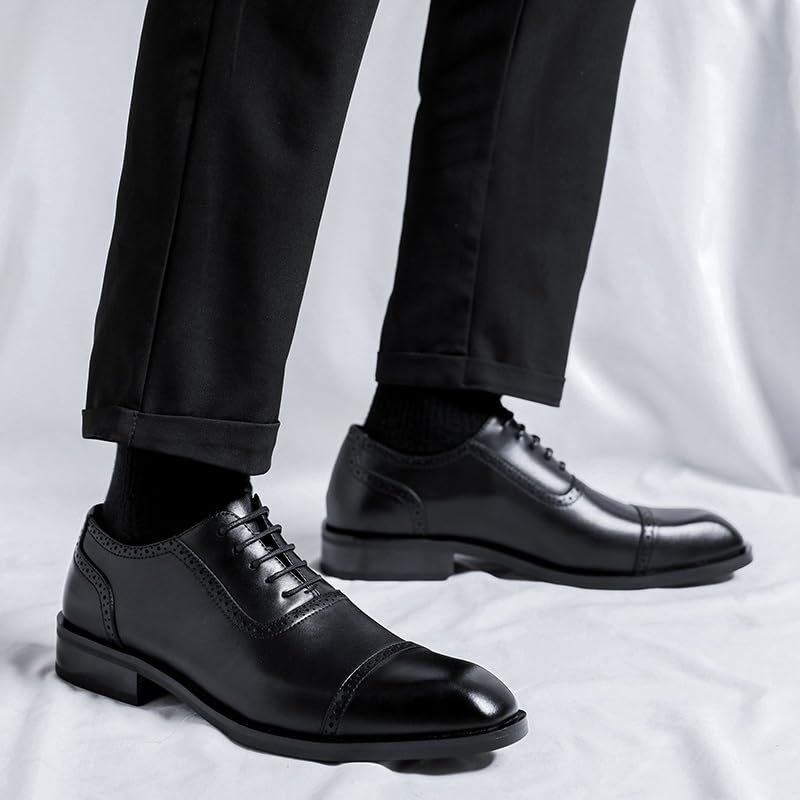 Men Oxford Shoes French Leather Wingtip Working Anti-Slip Slip Resistant Rubber Sole Shoe Lace-up Prom4