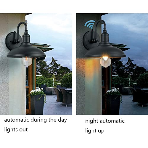 Aplique de pared exterior industrial con casquillo E26 y farol de metal negro para patio 7
