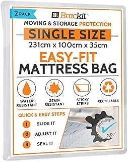 2 x Single Size - Mattress Bag For Moving, Transport, And Storage - Self-Adhesive - Waterproof - Easy-Fit - Mattress Cover, And Protector, For Moving, Transport, And Storage
