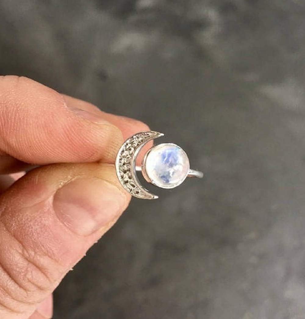 Lzz Fashion Lady 925 Sterling Silver Moonstone Gemstone Ring Sun Moon Gemstone Birthstone Ring Wedding Jewelry Size 6-10 (US code 7) image 2