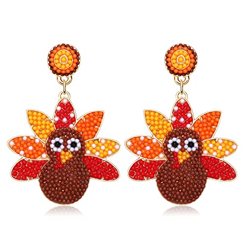Thanksgiving Earrings Beaded Fall Earrings for Women, Handmade Pumpkin Turkey
