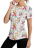Avoogue Women Short Sleeve Workout Tops Athletic Gym Moisture Wicking T-Shirt Running Yoga Base Layer 2026(White Colorful Floral,S)