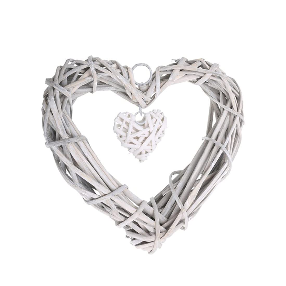 Nukinp Wicker Heart Wreath Heart Shape Rattan DIY Craft Wicker Wreath Frame for Wedding Birthday Party Wall Hanging Decoration Ornament