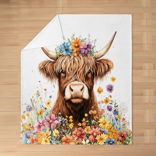 jejeloiu Cute Highland Cow Fleece Throw Blanket Highland Cattle Flannel