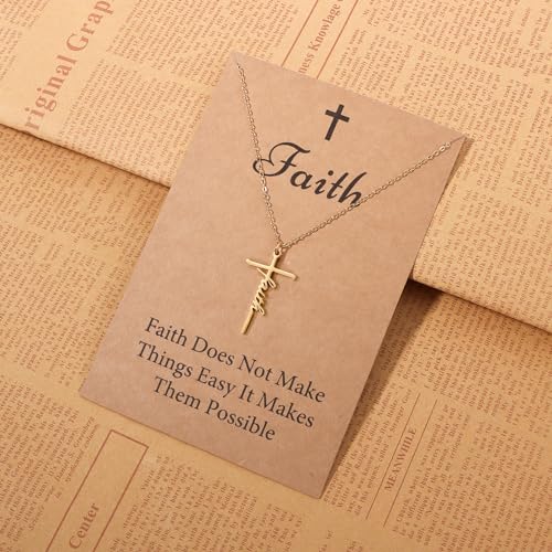 SANNYRA Faith Necklace for Women - Cross Grace Bestie Grace Hope Necklaces for Womens - 14K Gold Silver Plated Inspirational Pendant Gift for Her2