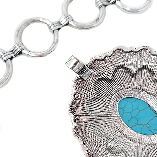 Western Concho Fashion Stone Chain Belt Western Flower Concho (Turquoise)4