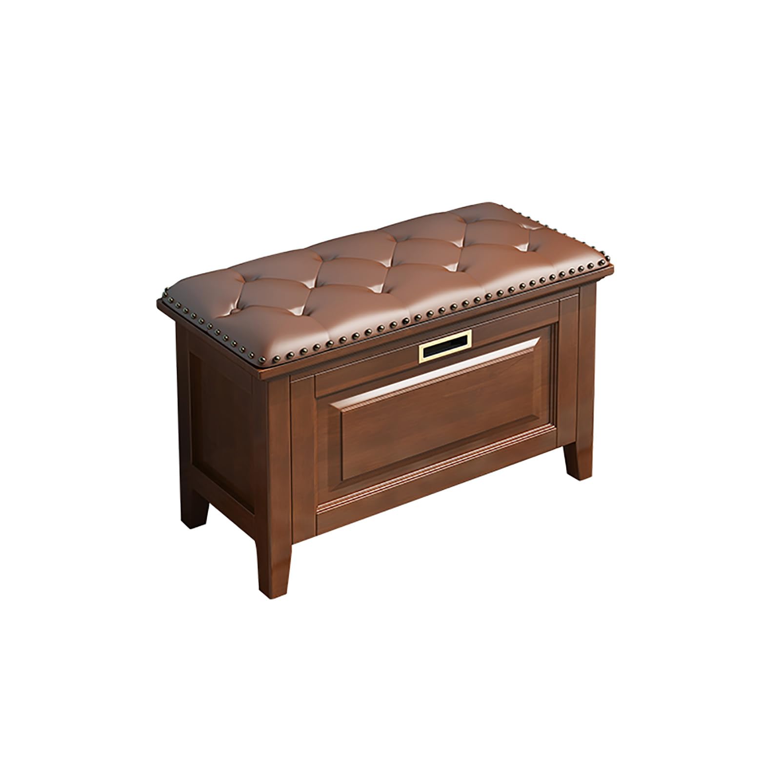 MYUYEE Entryway Shoe Storage Bench With Seat Cushion - Solid Wood Orga Cabinet For Closet Hallway, Flip Drawers, Free Standing Shoe Rack(Walnut-80X32X45Cm)