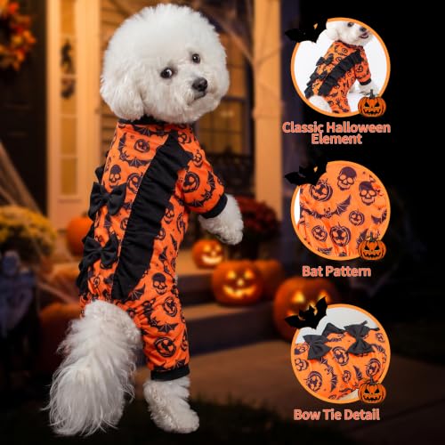 Dog Halloween Pajamas for Small Medium Breeds, Pumpkin Ghost Dog Onesies, Halloween Pet Outfit Clothes, Soft 4-Way Stretch Doggie Pjs Costumes for Halloween Party Photos - image 7