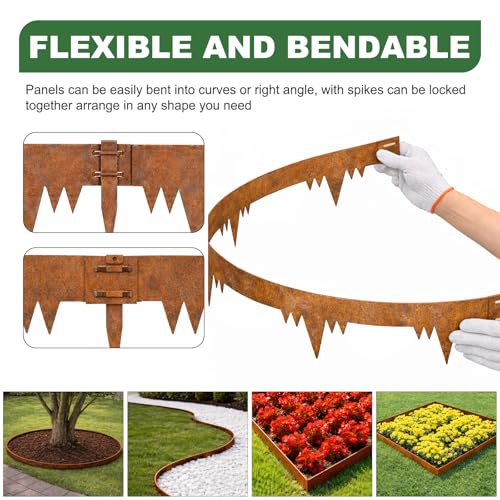 Metal Landscape Edging Border 10 Packs 42'' L x 4.5'' H, Pre-Rusted Steel Garden Edging Border with 10 Stakes, Hammer-in Lawn Edging for Landscaping, Flower Bed, Yard, Pathway, Tree Ring (35ft Total) by SJPULMO - Image 5