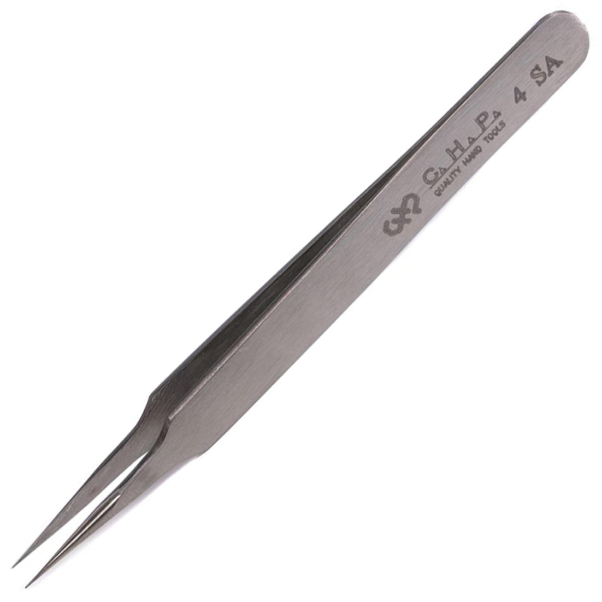 Hakko CHP 4-SA - Pinzas de precisión no magnéticas de acero inoxidable con puntas muy finas con púas cónicas, 4-1/4 pulgadas de longitud (paquete de 3)