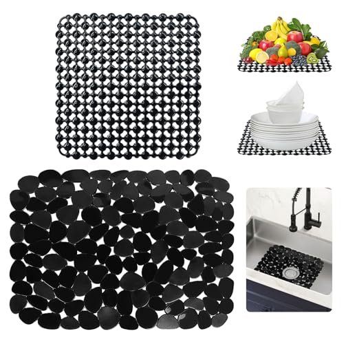 2 Pièces Tapis Evier Cuisine, Tapis D'évier De Cuisine en PVC 40 x 30 cm & 28 x 28 cm, Protege Evier Cuisines en Forme de Galets, Faciles à Mettre aux...