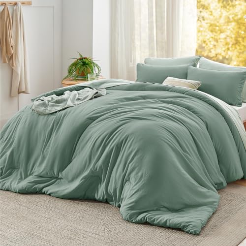 Image of Bedsure Super King Plus Comforter Set, Sage Green Soft Prewashed Bedding for All Seasons, 3 Pieces GentleSoft Bed Set, 1 Lightweight Comforter (128 inchx120 inch) and 2 Pillowcases (20 inchx36 inch)