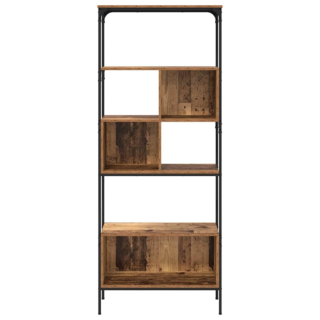 Bibliothèque en bois vieilli, 76 x 33 x 188,5 cm, avec 7 étagères, étagère stable de style vintage, bibliothèque étroite pour salon, design scandinave, grand espace de rangement