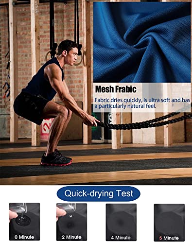 TELALEO 5 Pack Men's Workout Tank Tops Sleeveless Mesh Muscle Gym Shirt Quick Dry Black/Gray/Charcoal/Navy/Blue3