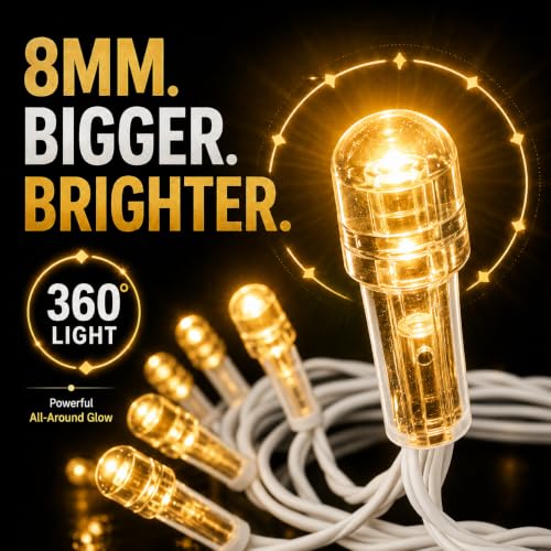 Image of Gesto 45 Meter LED String Lights - Warm White 8mm Big Led Fairy Lights for Decoration | 360 Glow Waterproof Copper Wire Lights for Home Decor Balcony Outdoor Christmas & Diwali Decoration- Pack of 10