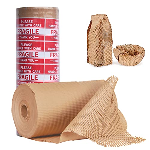 Honeycomb-Packing-Paper-Wrap-12x400-Recycled-Cushion-Wrapping-Roll-Eco-Friendly-Shipping-Moving-Wrap-Biodegradable-Packaging-Suppliers-with-20-Fragile-Sticker-Labels