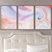 3 Piece Framed Canvas Wall Art Abstract Brushstroke Pink Pastel Liquid Canvas Prints Home Artwork Decoration for Living Room,Bedroom - 16