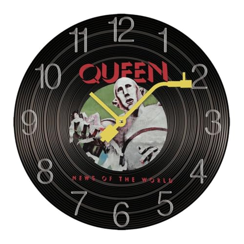 掛け時計 木製レコード クイーンバンド ウォールクロック かけ時計 置き時計 インテリア おしゃれ 電池式 飾り 木製 連続秒針 北欧 無音 壁掛け 個性的 大数字 音楽愛好家 直径30cm ギフト
