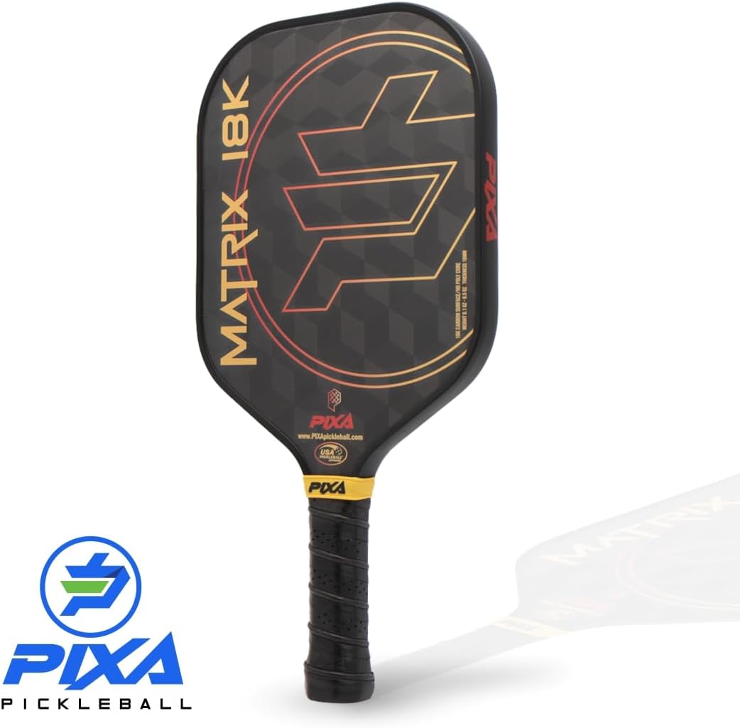 18K Carbon Fiber Pickleball Paddle – USAPA Approved Matrix Thermoformed Paddle for Intermediate and Pro Players, Textured Surface, Foam Edge, Premium Grip, Power & Spin Control – PIXA Pickleball