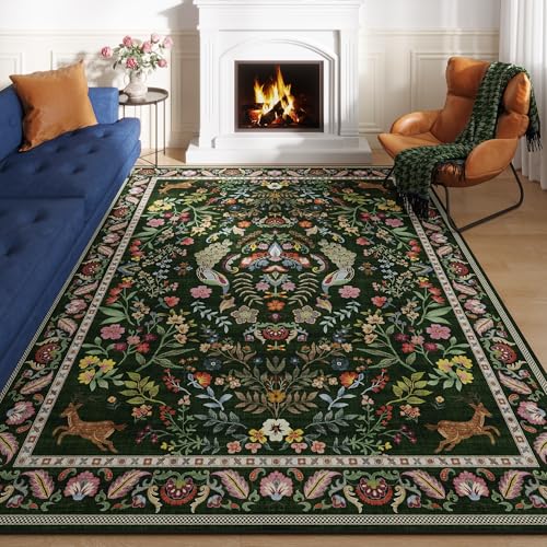 8x10 Area Rugs for Living Room Washable Rug Floral Non-Slip