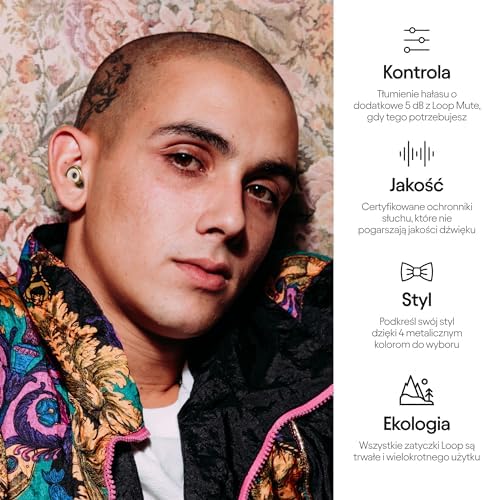 Zatyczki do uszu Loop Experience Plus  Wysokiej wierności ochronniki słuchu dla muzyków, DJ-ów, festiwali, koncertów oraz imprez  Zatyczki tłumiące hałas SNR 18 dB + Akcesoria - Różowe Złoto