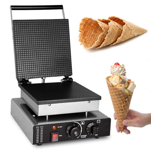 Máquina para hacer conos de waffle, de acero inoxidable, con superficie antiadherente para conos de helado y rollitos de primavera, apta para uso comercial y doméstico.