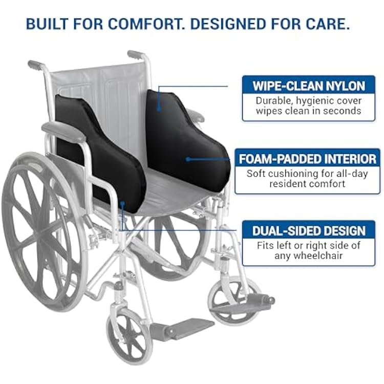 Skil-Care Single Snug Support Wheelchair Cushion, Soft Foam Wheelchair Bolster, 16 L x 6 H Front x 15 H Back, Prevents Side Slipping, Standard Size, Black, 706309