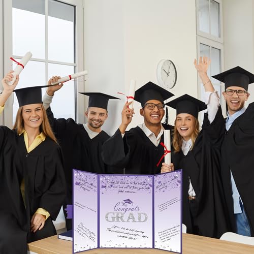 Image of Crenics Purple Graduation Decorations Class of 2026, Creative Graduation Guest Sign in Book Alternative, Congrats Grad Signature Book 18 inch x 12 inch, Awesome Graduation Gift or Keepsake