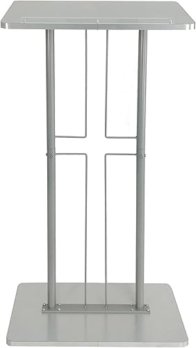 Miniatura 2 de FixtureDisplays® Atril, púlpito, podio para piso, diseño de cruz, acero y MDF - plata 119759