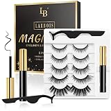 Larbois Magnetic Eyelashes 5 Pairs, Magnetic Eyelashes with Eyeliner Kit Easy to Wear, Comfortable