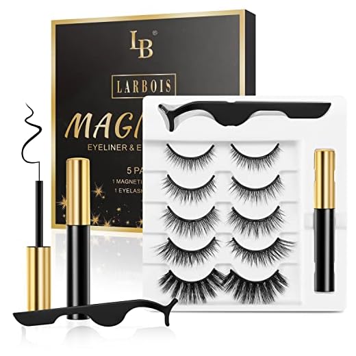 Larbois Magnetic Eyelashes 5 Pairs, Magnetic Eyelashes with Eyeliner Kit Easy to Wear, Comfortable ＆ Reusable False Lashes From Natural to Gorgeous Styles No Glue Needed
