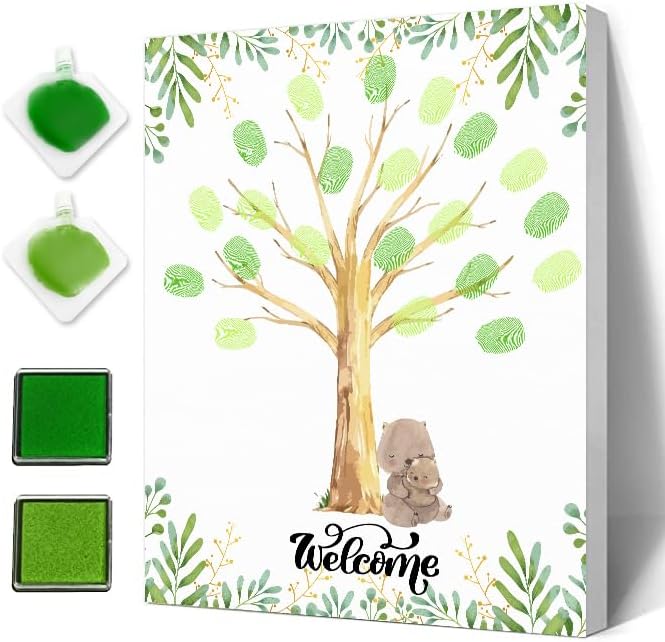 Gender Reveal Fingerprint Tree for Baby Shower, Bear Baby Shower Gender Reveal Game, Greenness Bear Baby Shower Guest Book Party Ideas for, Gender Reveal Party Ideas, Gender Reveal Keepsake Game