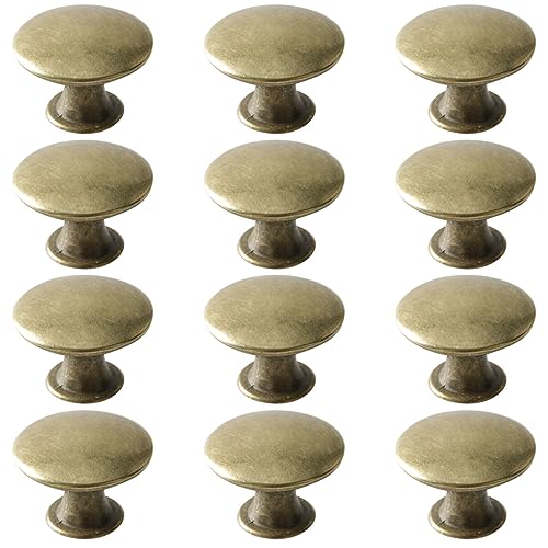 Beilala Antique Brass Drawer Knobs, 12 Pack Round Metal Wardrobe Handles Kitchen Cabinet Pulls with Screws for Chest of Drawers Furniture Cupboard Dresser Door, 30x21mm