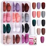 FANDAMEI Press on Nails, 12 Packs 288PCS Matte Press on Nails Medium Length, Short Fake Nails Full Cover, Ballerina Coffin with 7g Nail Tips Glue