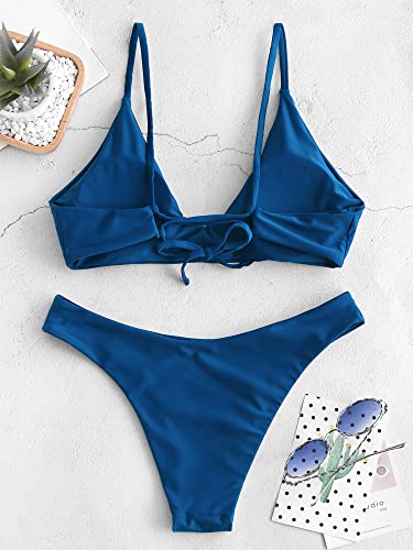Image of ZAFUL Women's Tie Back Padded High Cut Bralette Bikini Set Two Piece Swimsuit