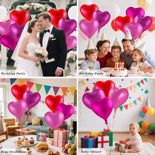 Image of 12 Pcs Colorful Heart Balloons,18 Inch Heart Foil Balloons Love Balloon Valentine Balloon for Birthday Party Wedding Engagement Party Baby Shower Valentine Day Decorations