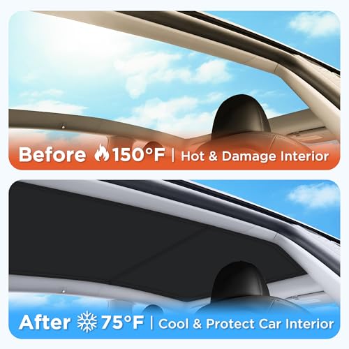 Image of 2026 Upgraded for Tesla Model Y Accessories Sunshade Roof [No Sag, Ice-Crystal Cooling Coatings] Heat Insulation Glass Roof Sun Shade for Tesla Model Y Accessories 2020-2024 Black